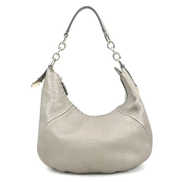 FENDI Selleria Shoulder Bag Gold Gray Leather/Silvertone - Picture 1 of 12